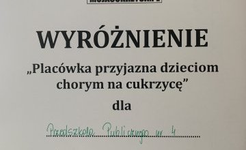 Otrzymaliśmy tytuł  PLACÓWKI PRZYJAZNEJ DZIECIOM CHORYM NA CUKRZYCĘ