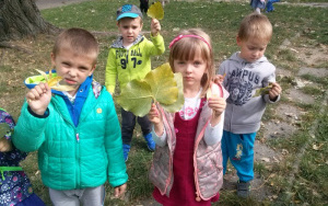 4-latki zbierają jesienne liście